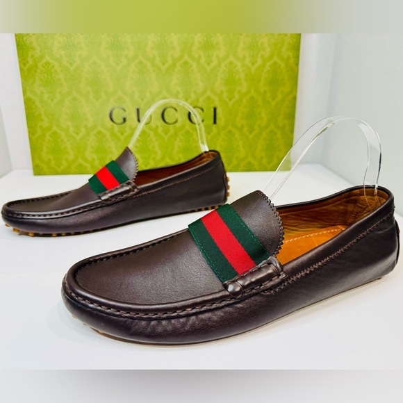 Gucci Other - Men’s Gucci Web Accent Leather Drivers Moccasin Dark Brown Size 8.5 New no Box!